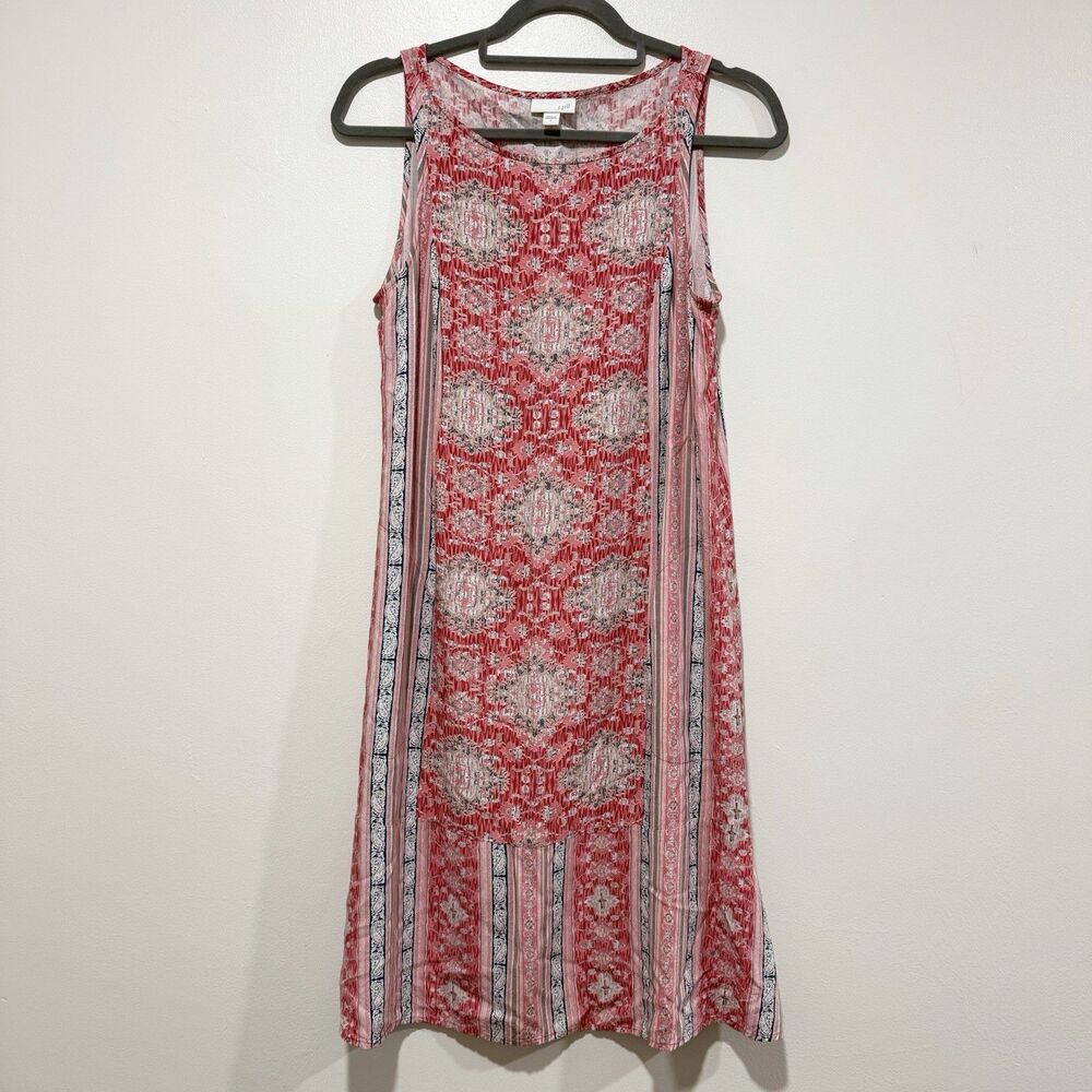 J Jill Womens Size Small Sun Dress Paisley Print Sleeveless Boat Neck Pink Boho